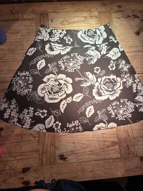 Old Navy Brown A-Line Skirt with White Floral Print